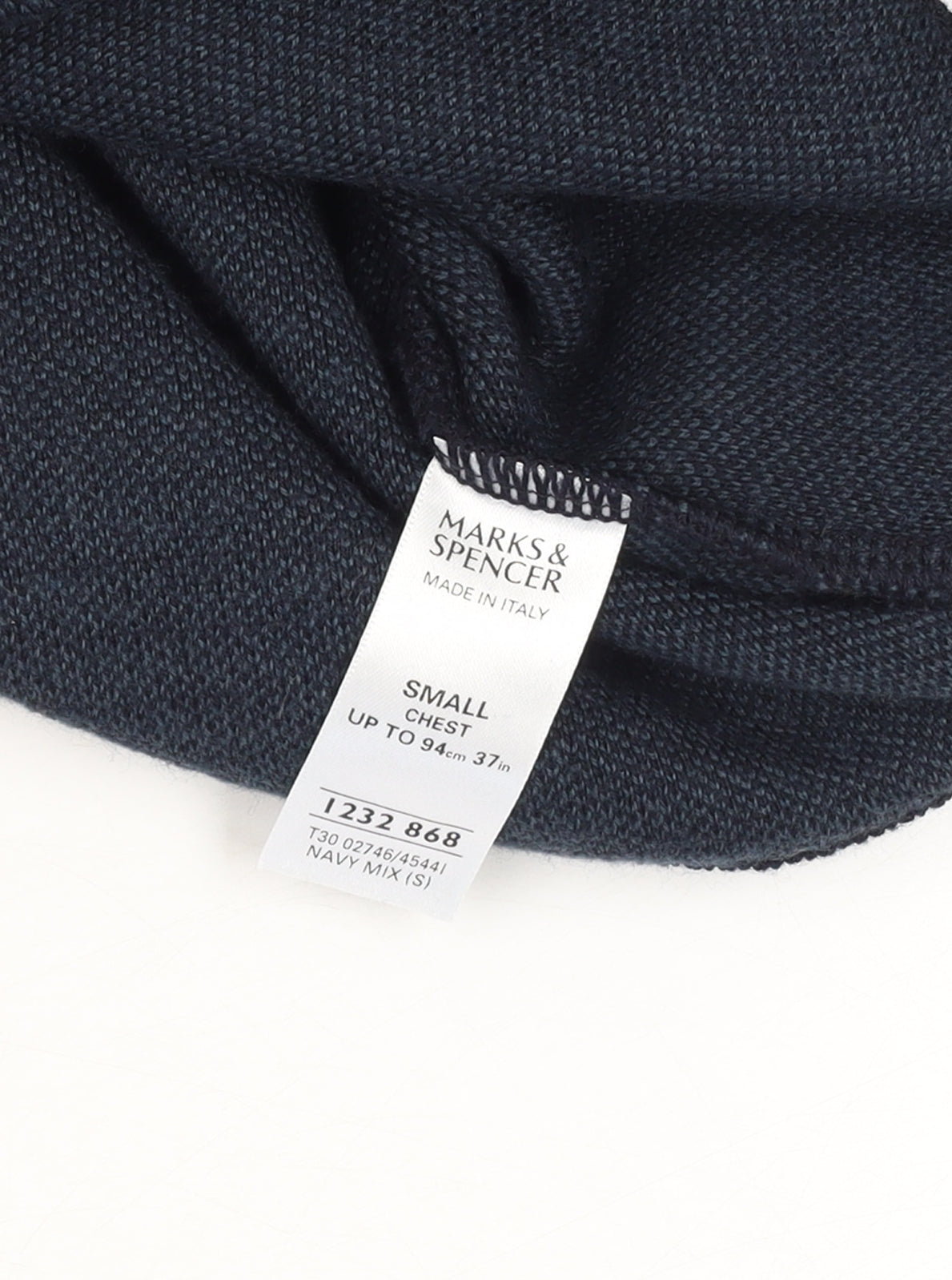 Additional view of Marks and Spencer Men's Navy Blue V-Neck Italian Knit Jumper Small