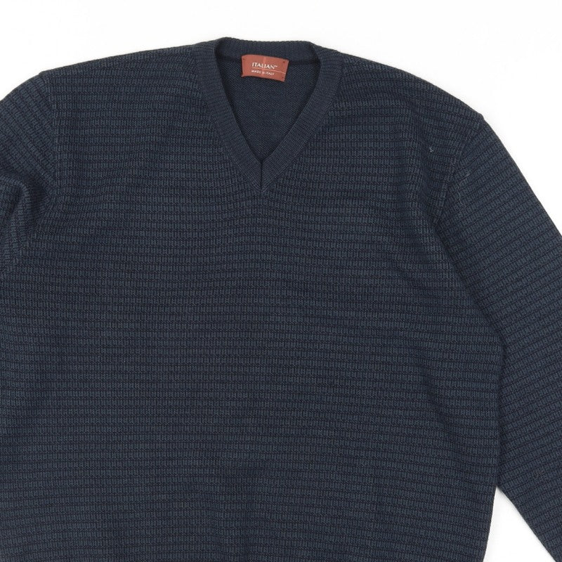 Additional view of Marks and Spencer Men's Navy Blue V-Neck Italian Knit Jumper Small