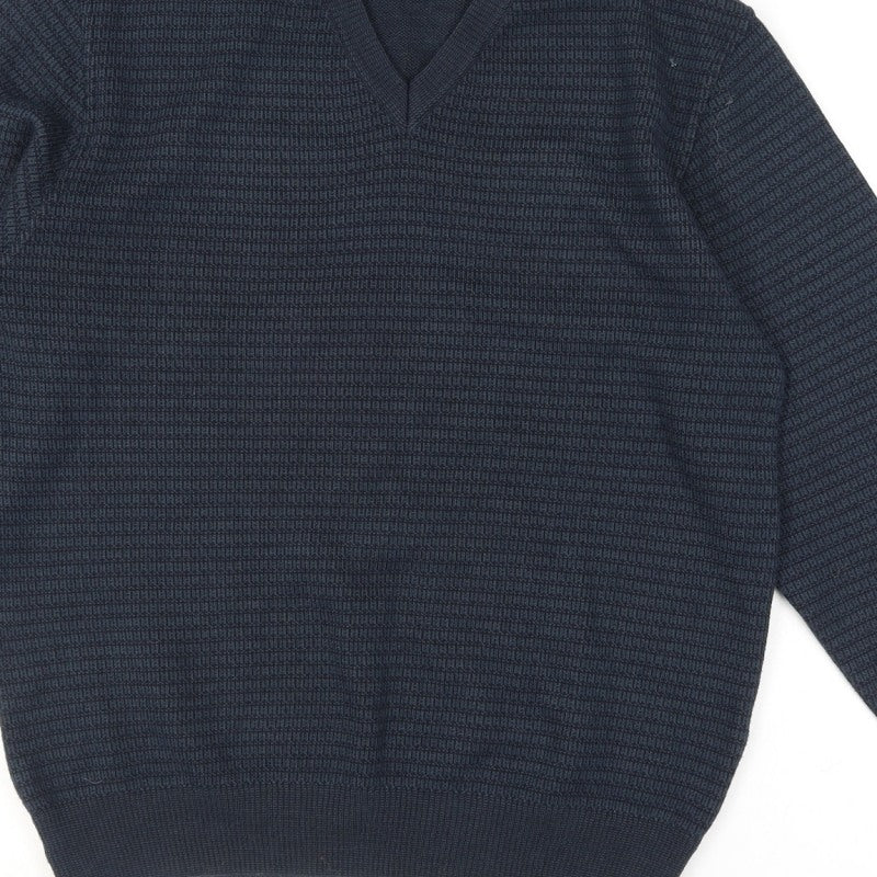 Additional view of Marks and Spencer Men's Navy Blue V-Neck Italian Knit Jumper Small