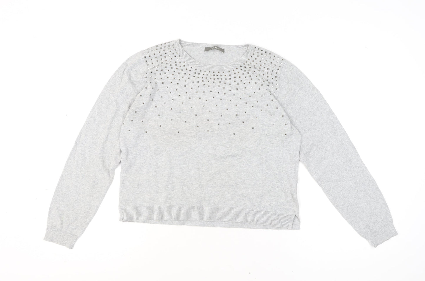 Oasis Women’s Grey Studded Cotton Crew Neck Jumper L