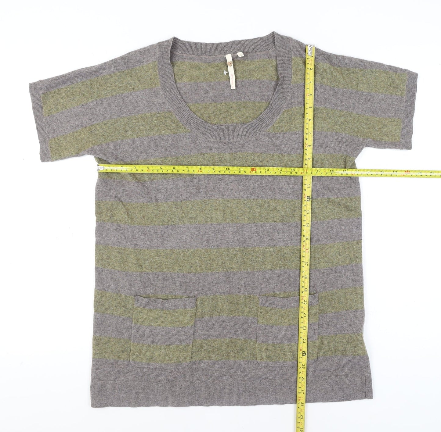 White Stuff Women's Grey Striped Knit T-Shirt Size 10