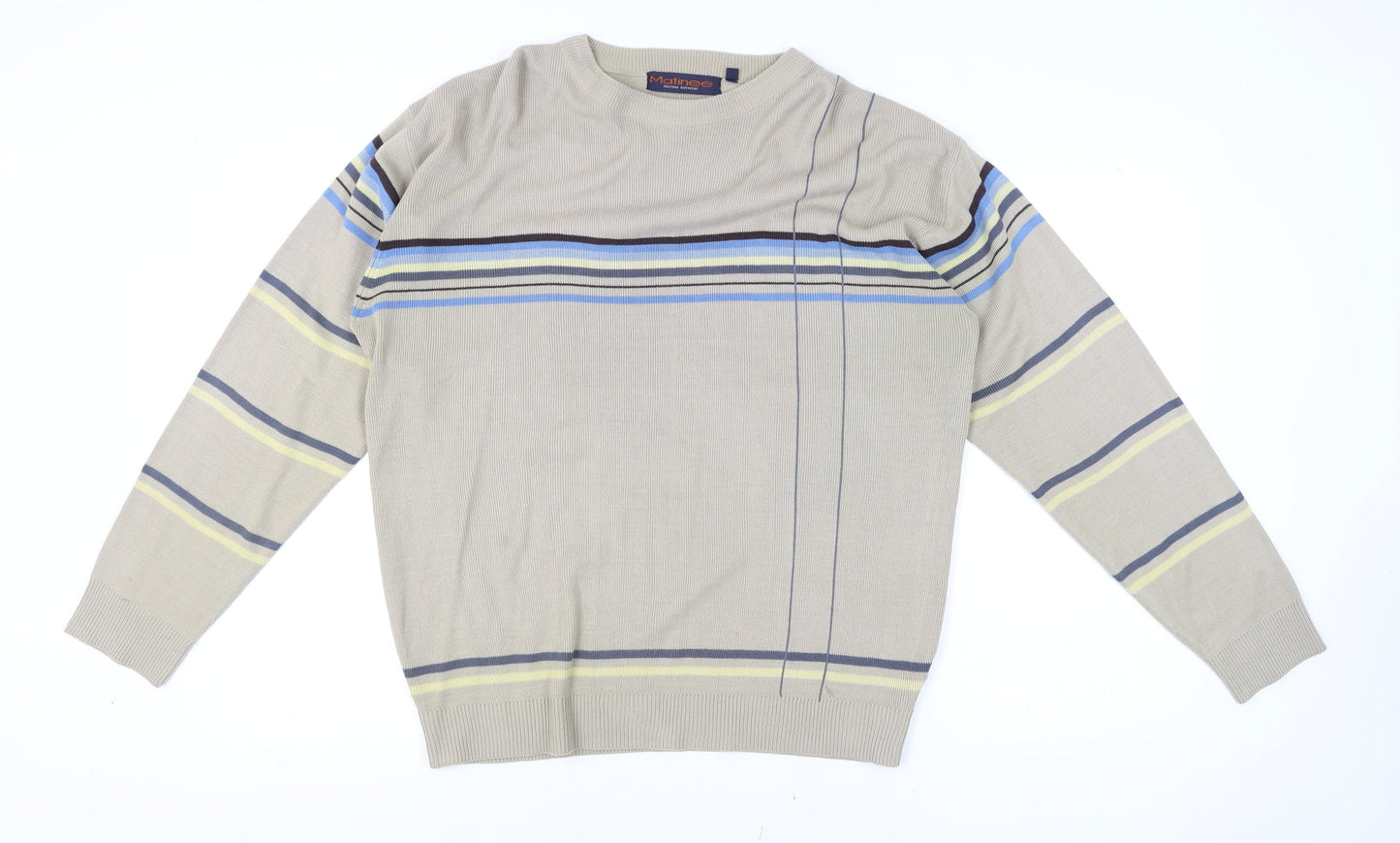 Matinee Men’s Beige Striped Acrylic Pullover Jumper L