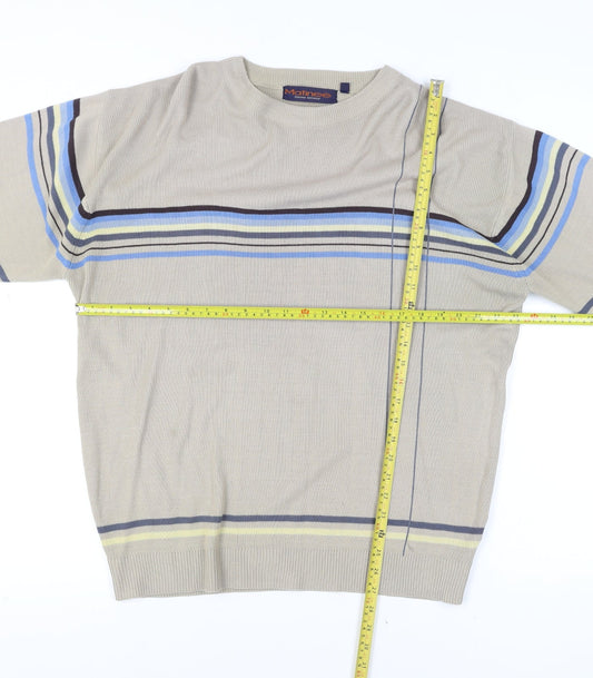 Matinee Men’s Beige Striped Acrylic Pullover Jumper L
