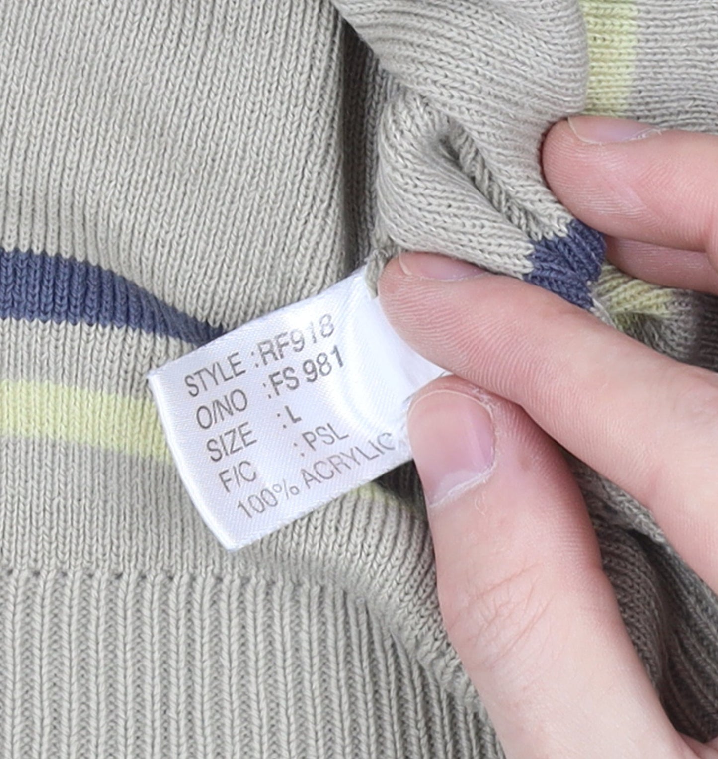 Matinee Men’s Beige Striped Acrylic Pullover Jumper L