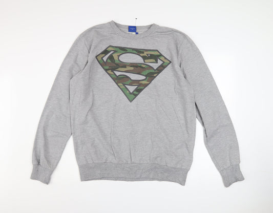Superman Men's Grey XL Pullover Sweatshirt with Camo Logo