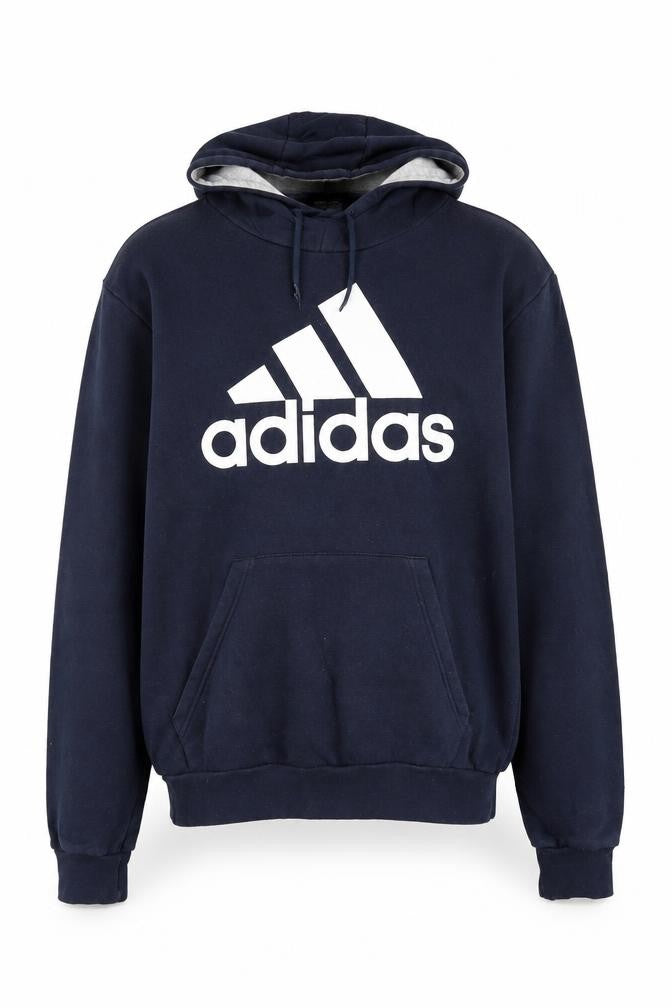 Front view of Adidas Men's Blue Pullover Logo Hoodie XL Fleece Sweatshirt