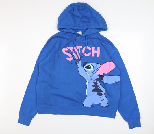 Disney Women Blue Lilo & Stitch Graphic Pullover Hoodie Size L 14/16