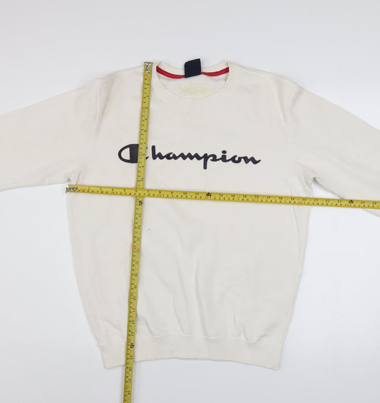 Champion Men’s Ivory Small Pullover Sweatshirt Logo Fleece