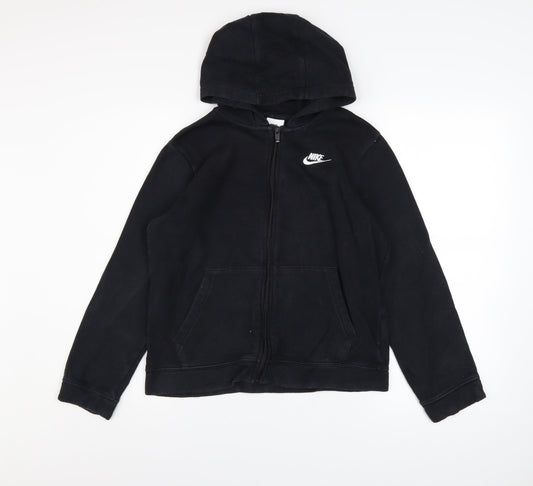 Nike Boys Black Full Zip Fleece Hoodie L 13-14 Years Logo Casual