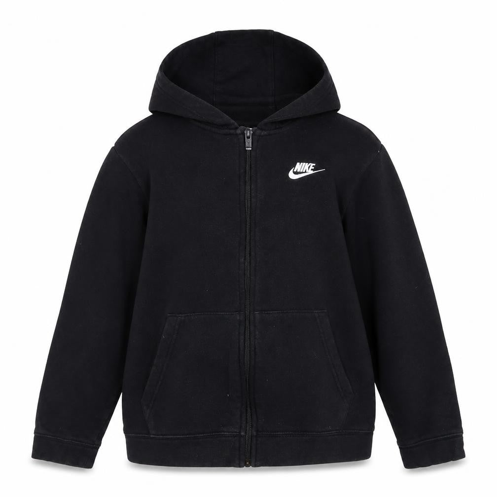 Front view of Nike boys’ black full zip fleece hoodie l 13-14 years logo casual