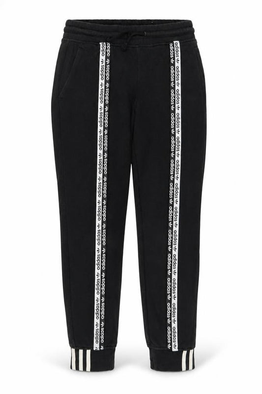 Adidas Womens Black Jogger Trousers Size 12 Cotton Side Stripe