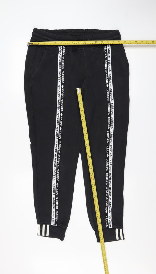 Adidas Womens Black Jogger Trousers Size 12 Cotton Side Stripe