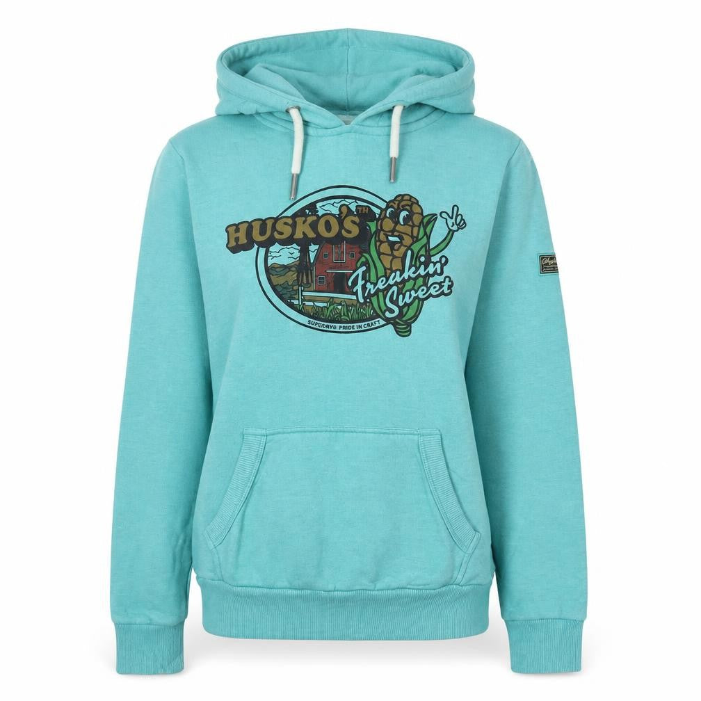 Superdry Womens Blue Pullover Hoodie Size 10 Graphic Print Cotton Blend