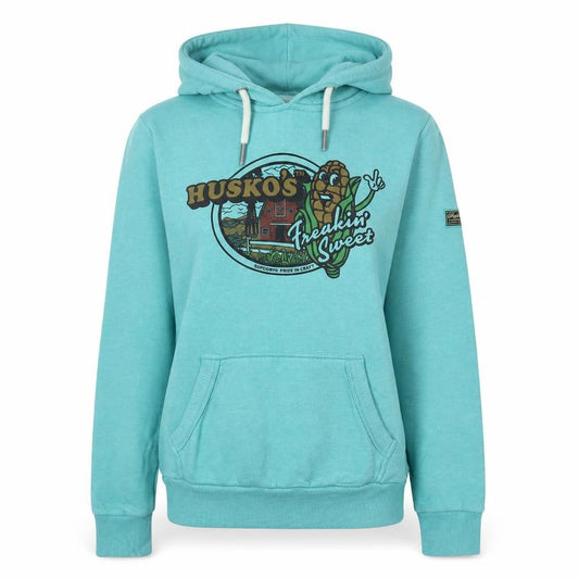 Superdry Womens Blue Pullover Hoodie Size 10 Graphic Print Cotton Blend