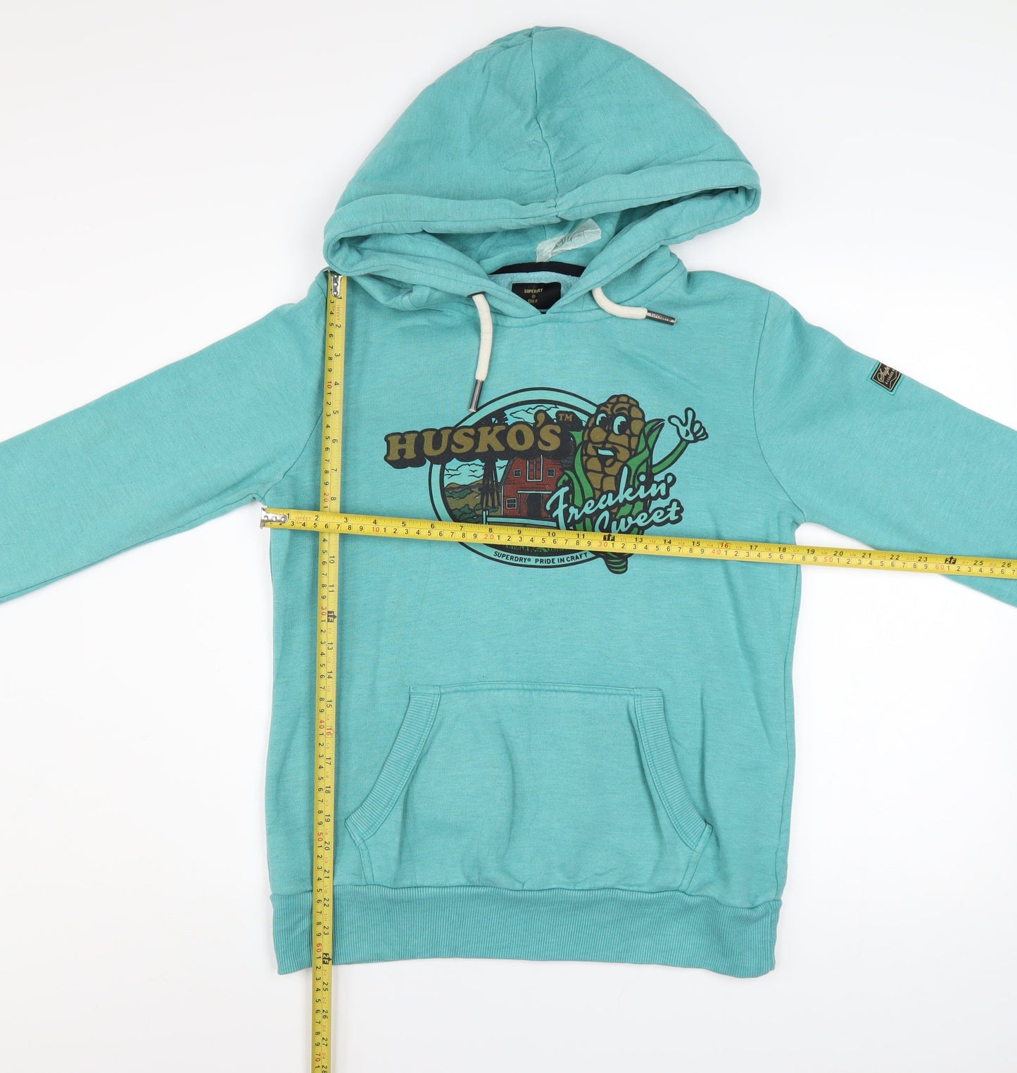 Superdry Womens Blue Pullover Hoodie Size 10 Graphic Print Cotton Blend