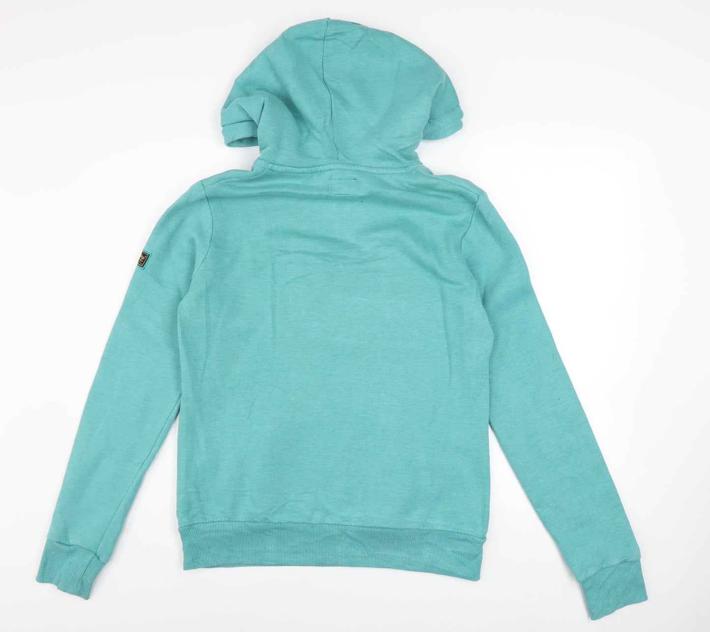 Superdry Womens Blue Pullover Hoodie Size 10 Graphic Print Cotton Blend