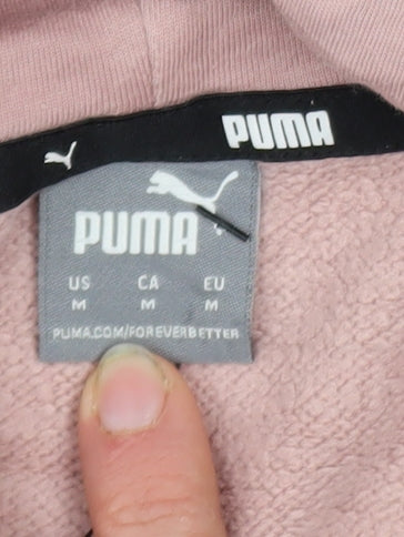 Puma Womens Pink Pullover Hoodie Medium Cotton Blend Logo Casual