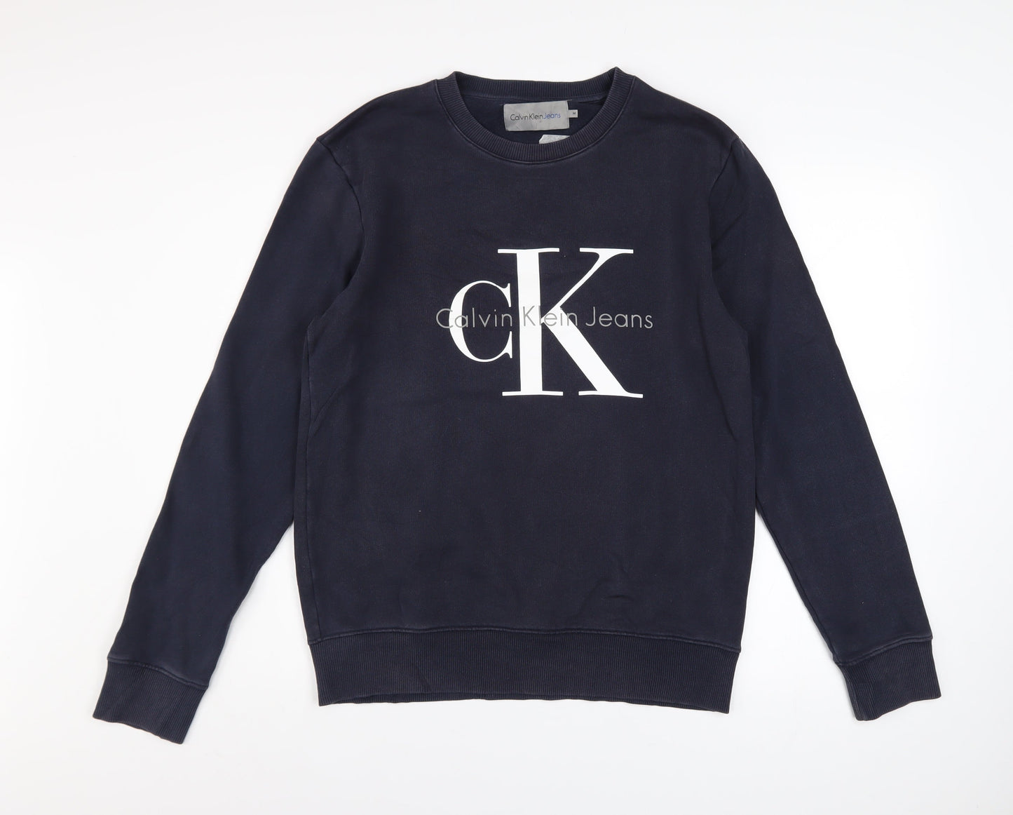 Calvin Klein Jeans Men's Blue Cotton Logo Crew Neck Sweatshirt M