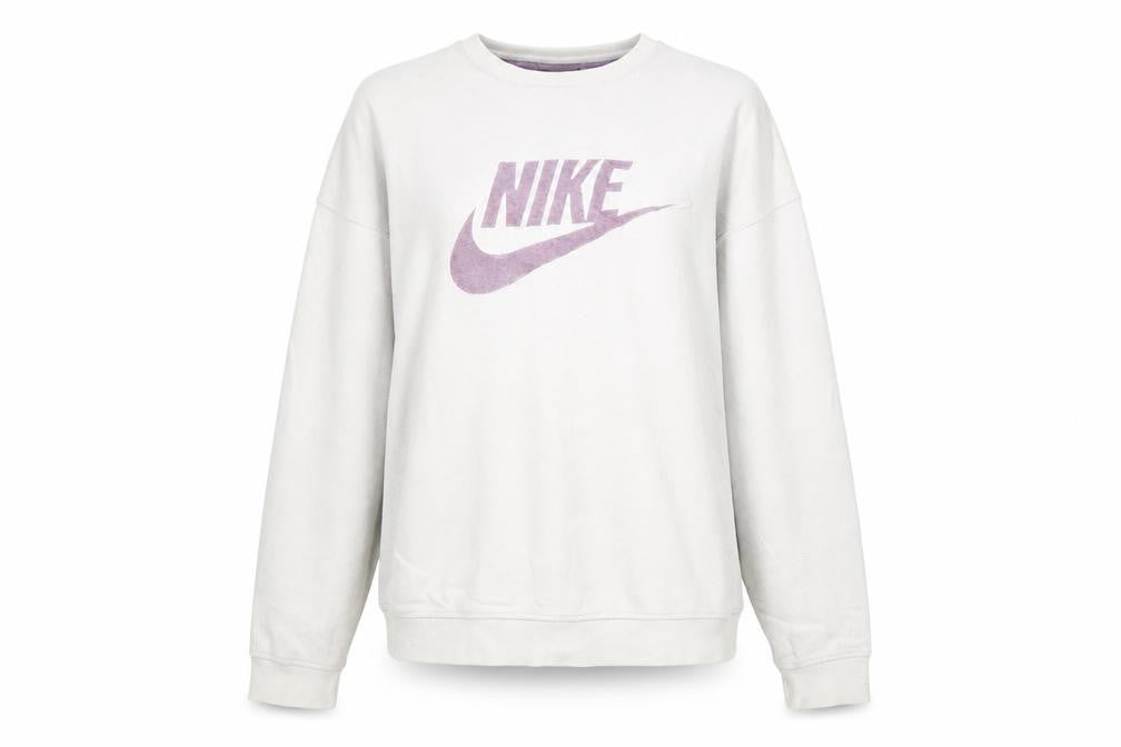 Nike Women’s Beige Pullover Sweatshirt L Logo Print Cotton Blend