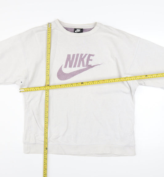 Nike Women’s Beige Pullover Sweatshirt L Logo Print Cotton Blend