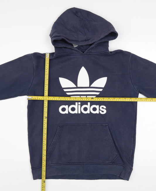 adidas Men's Blue Pullover Hoodie S Logo Fleece Sweatshirt