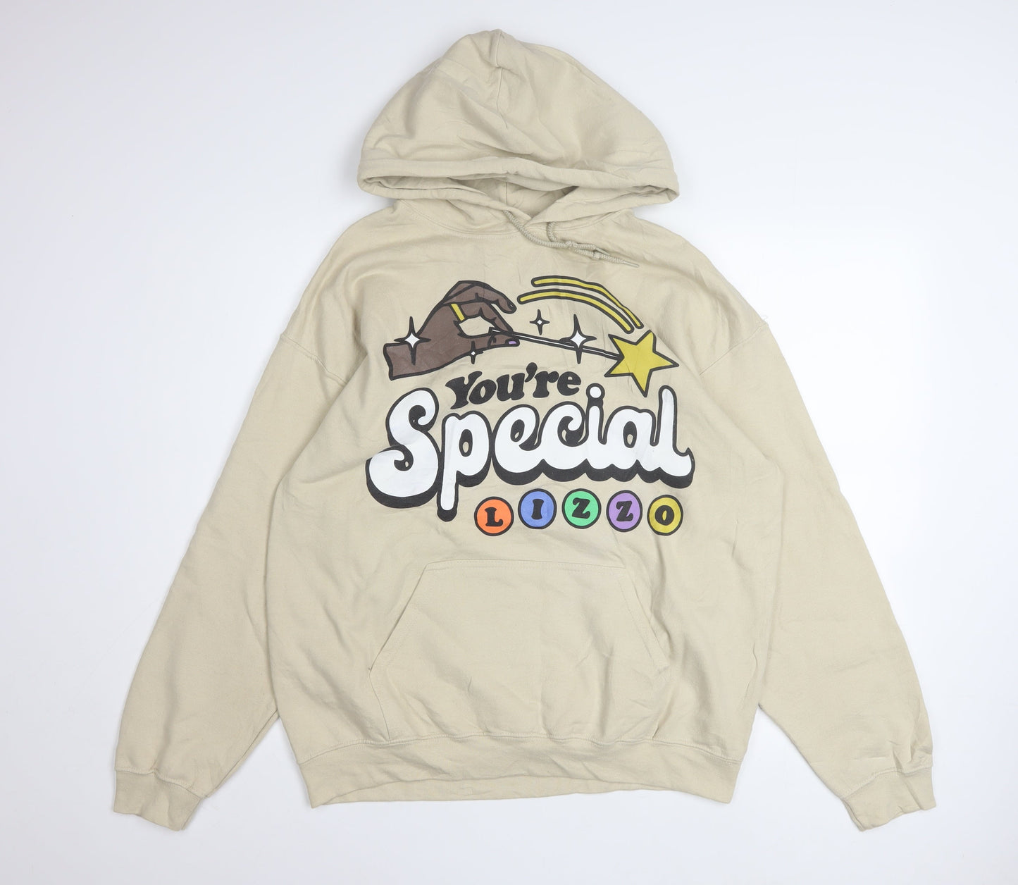 Gildan Women's Beige Lizzo Graphic Pullover Hoodie Size L