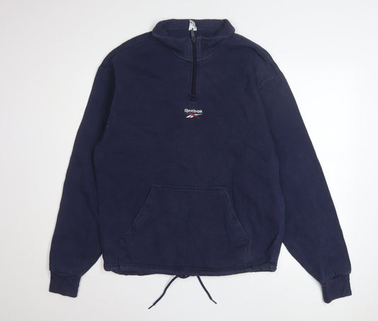 Reebok Mens Blue 1/4 Zip Pullover Sweatshirt Size M Sports Style