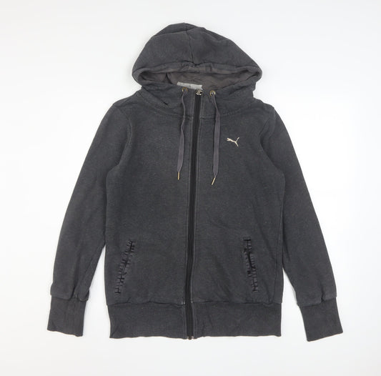 Puma Women's Charcoal Full Zip Hoodie UK 12 Cotton Blend