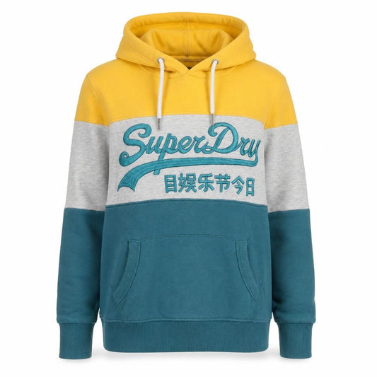Superdry Womens Yellow Teal Grey Pullover Hoodie Size 12