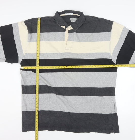 Marks and Spencer Men's Grey Striped Collared XL Rugby Sweatshirt