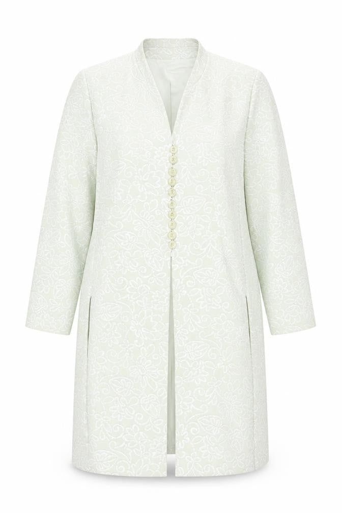 Frank Usher Women’s Ivory Floral Long Coat UK 16 Lined Elegant
