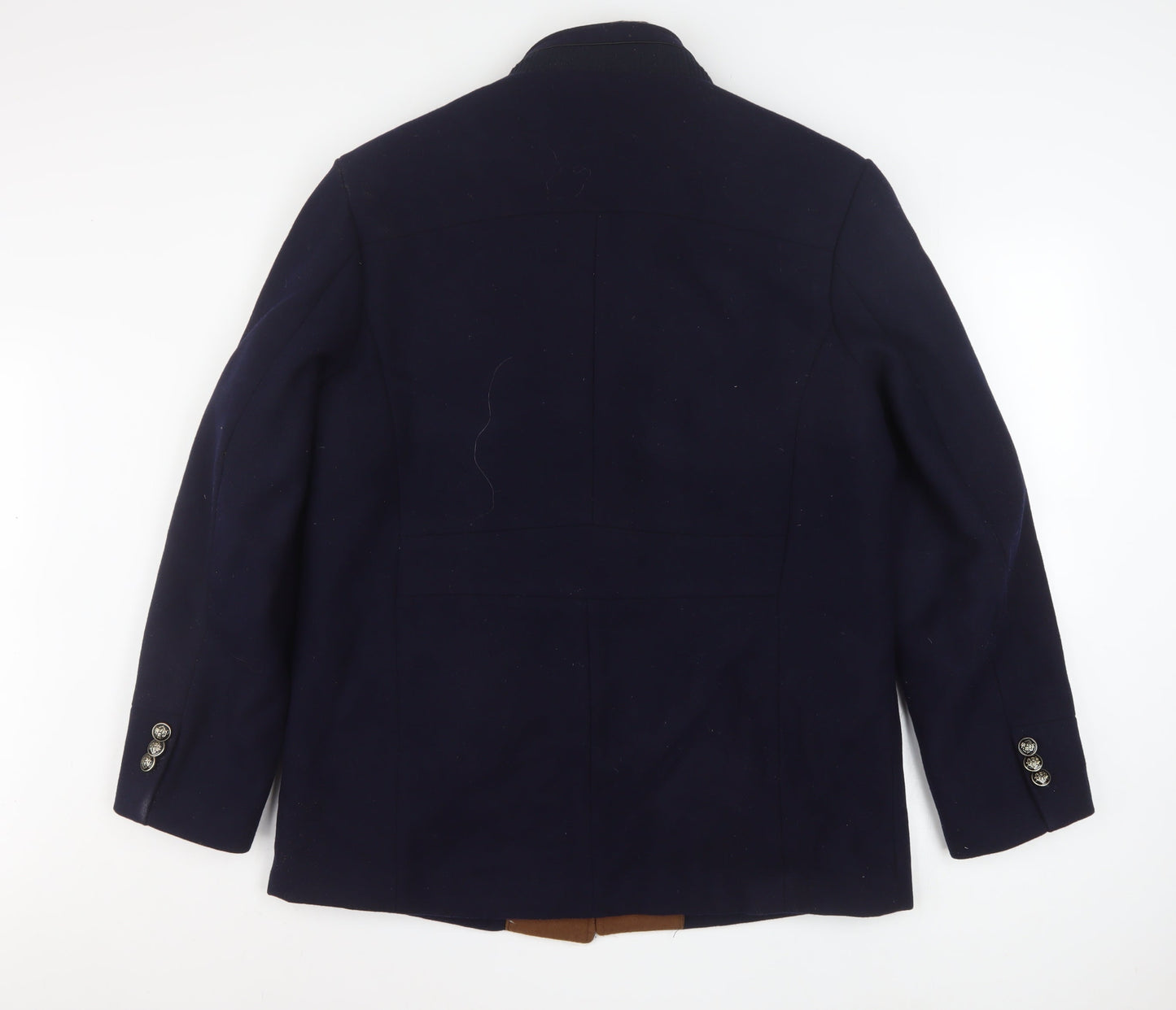 AIERMA Men's Blue Wool Blend Stand-Up Collar Coat XL