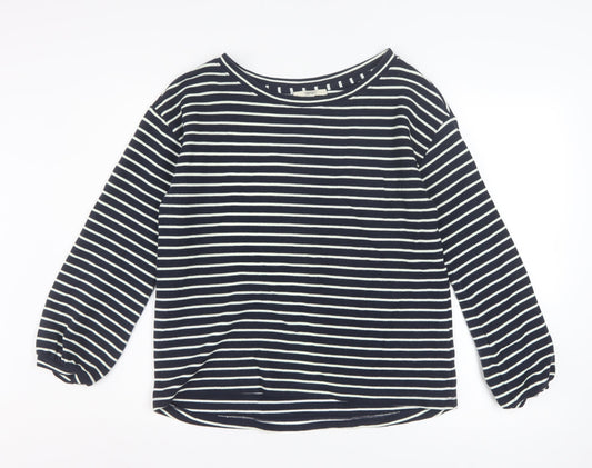 Esprit Women Navy Striped Pullover Sweatshirt Size M Long Sleeve Cotton Blend