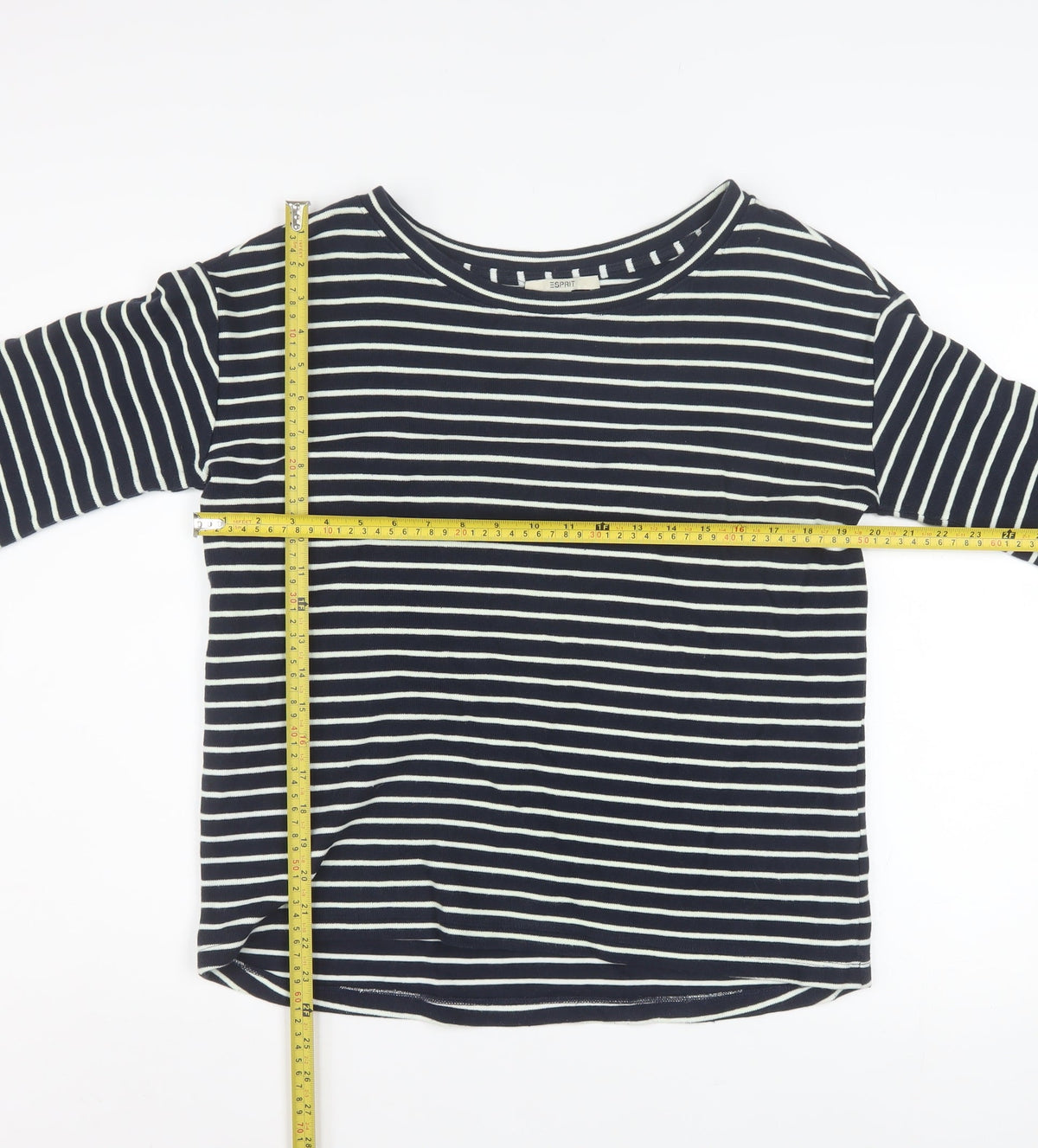 Back view of ESPRIT Women Navy Striped Pullover Sweatshirt, size M, Long Sleeve Cotton Blend