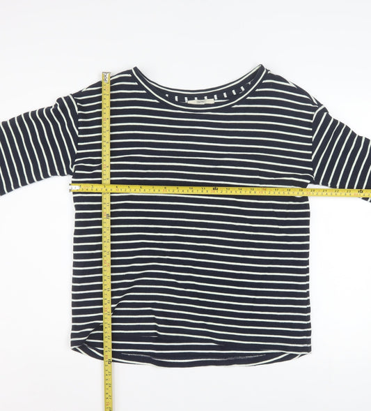 Esprit Women Navy Striped Pullover Sweatshirt Size M Long Sleeve Cotton Blend