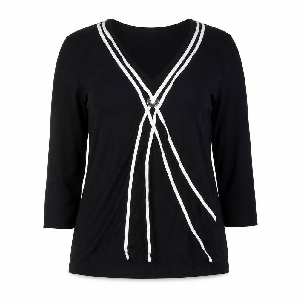 Front view of Principles Petite Women's Black V-Neck Wrap Blouse, size 12