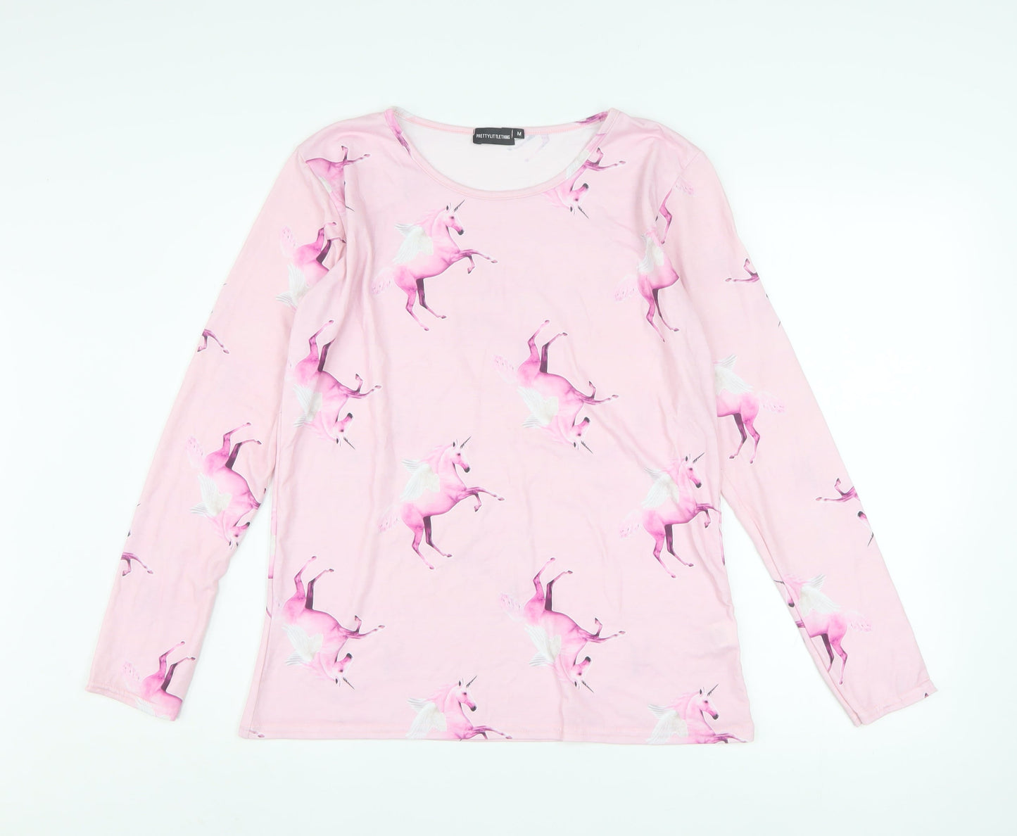 PrettyLittleThing Women’s Pink Unicorn Print Long Sleeve T-Shirt Size M