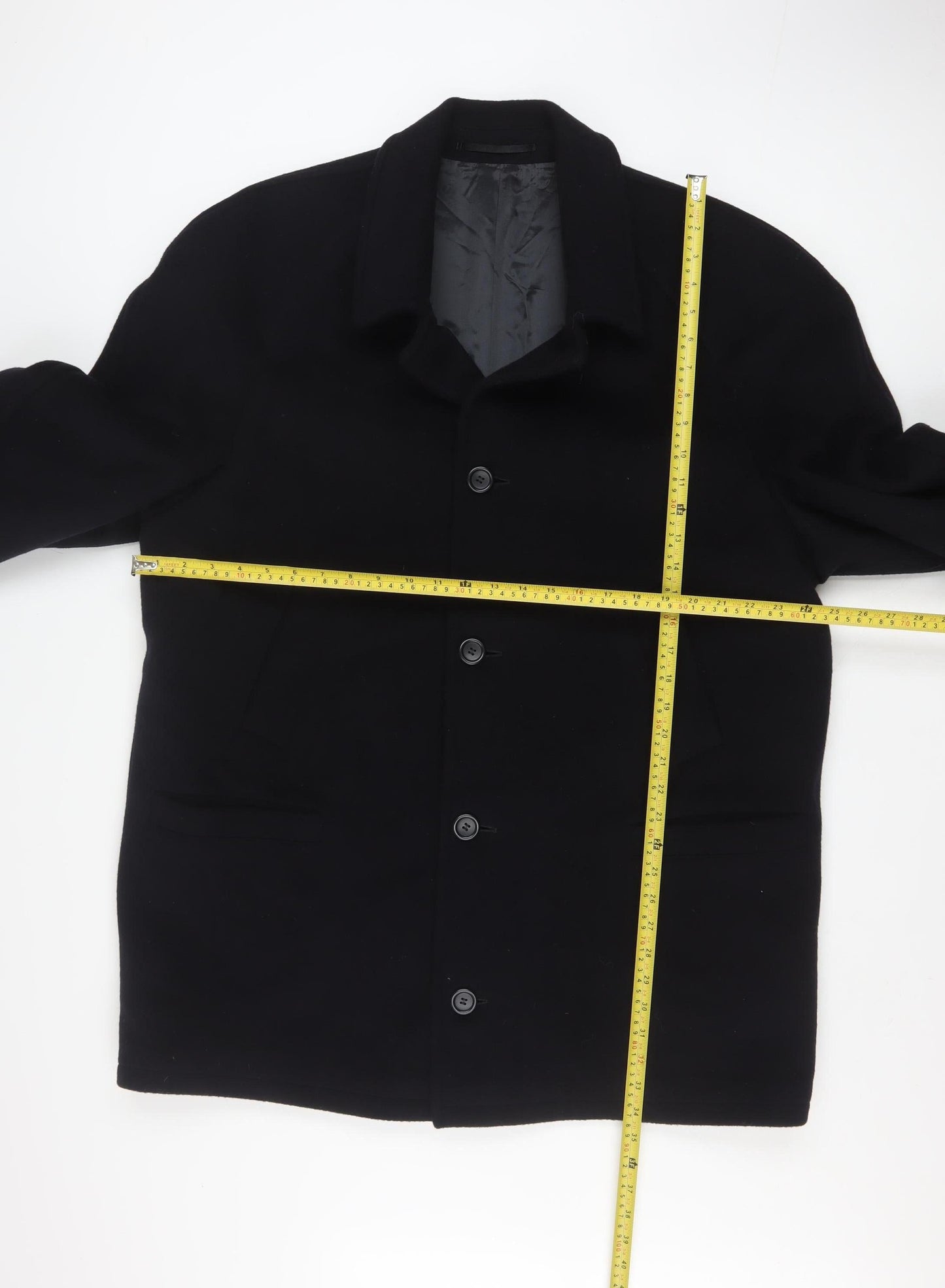 DiCaprio Men's Black Wool Blend 44R Mid-Length Overcoat