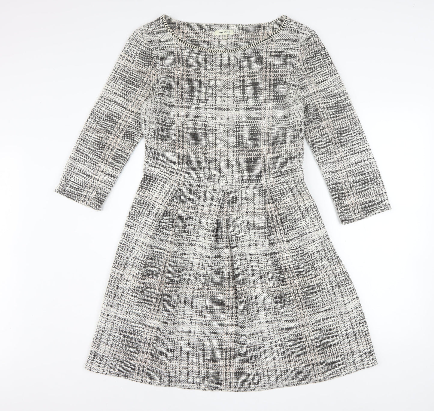 Max Studio Women's Grey Check Fit & Flare Knee Length Dress Medium