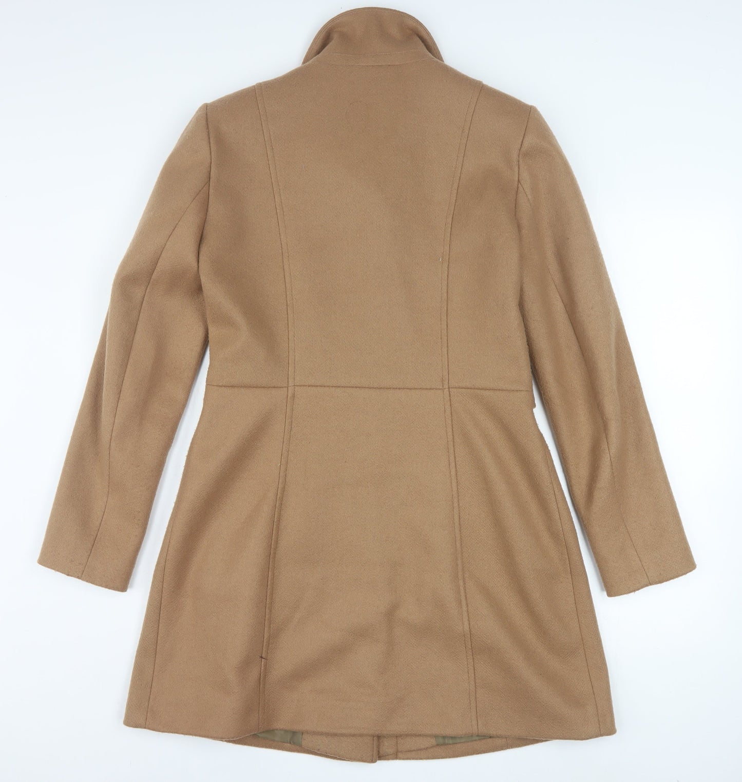 Oasis Women's Beige Mid-Length Coat Small Classic Lined Wool Blend