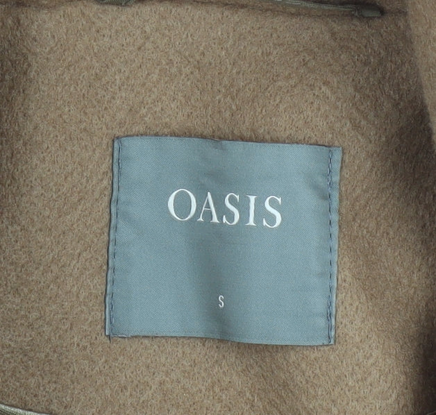 Oasis Women's Beige Mid-Length Coat Small Classic Lined Wool Blend