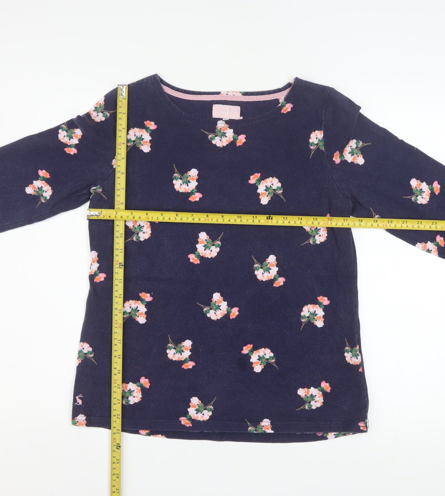 Joules Women Blue Floral Long Sleeve Cotton T-Shirt UK 12