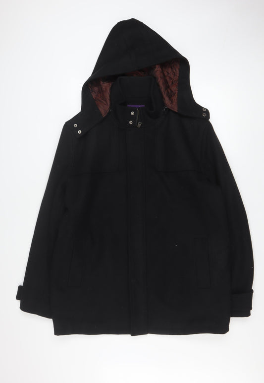 Michel René Men's Black Wool Blend Hooded Parka Coat L 42in
