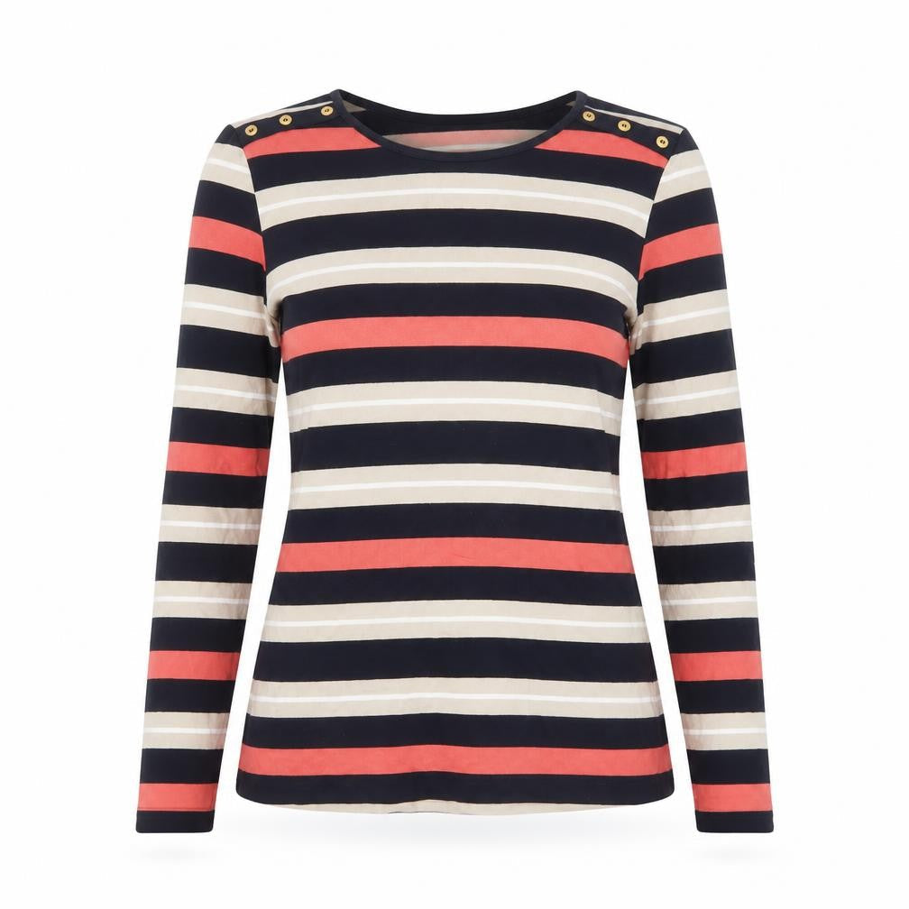 Viyella Women Multicoloured Striped Long Sleeve Boat Neck T-Shirt S