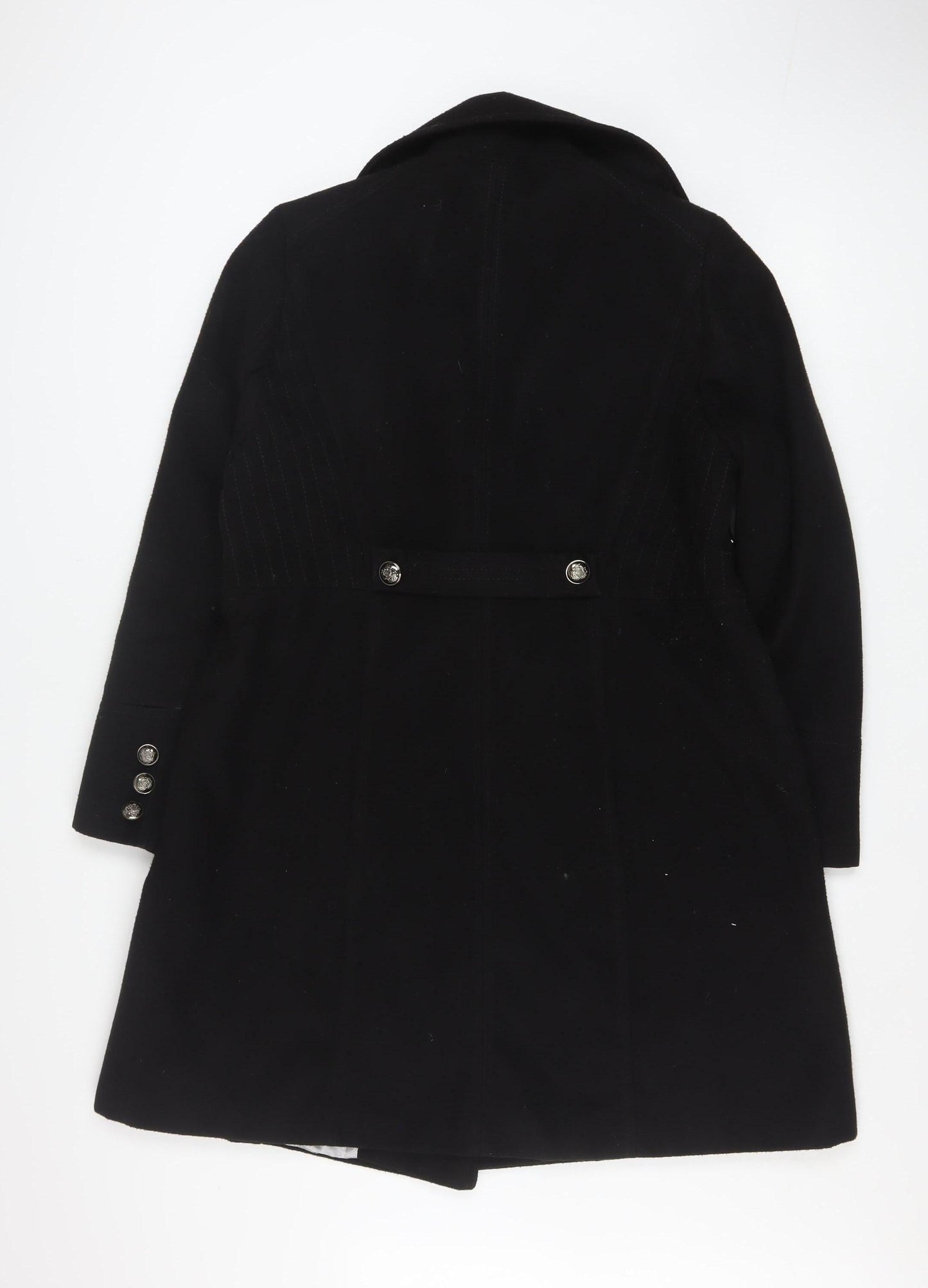 Wallis Women’s Black Long Pea Coat UK 16 Lined Button Classic Style