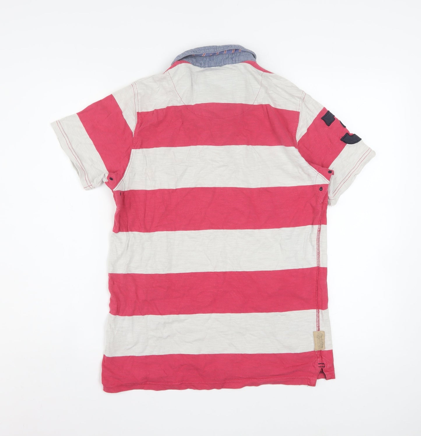 Next Men's Red Striped Polo Shirt Small Cotton Button Collar