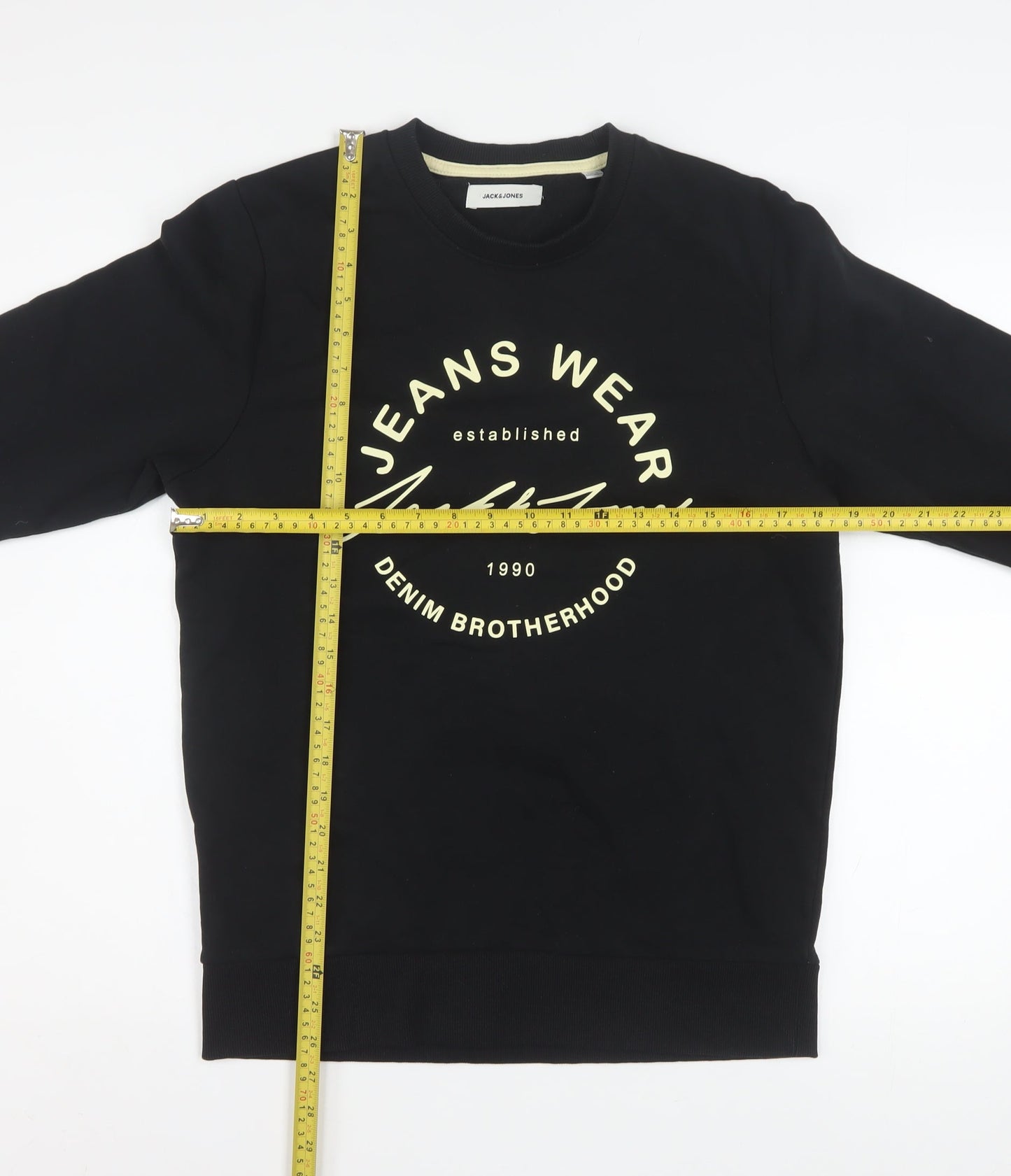 Jack & Jones Men's Black Crew Neck Sweatshirt S Pullover Graphic Print