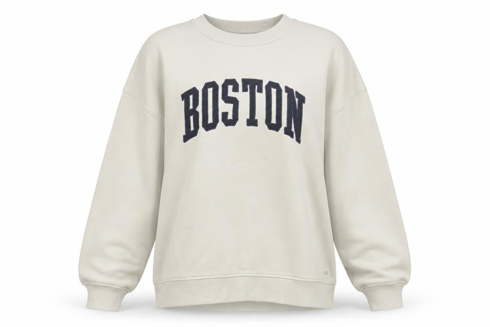 Pull&Bear Womens Beige Boston Pullover Sweatshirt XL Cotton Blend