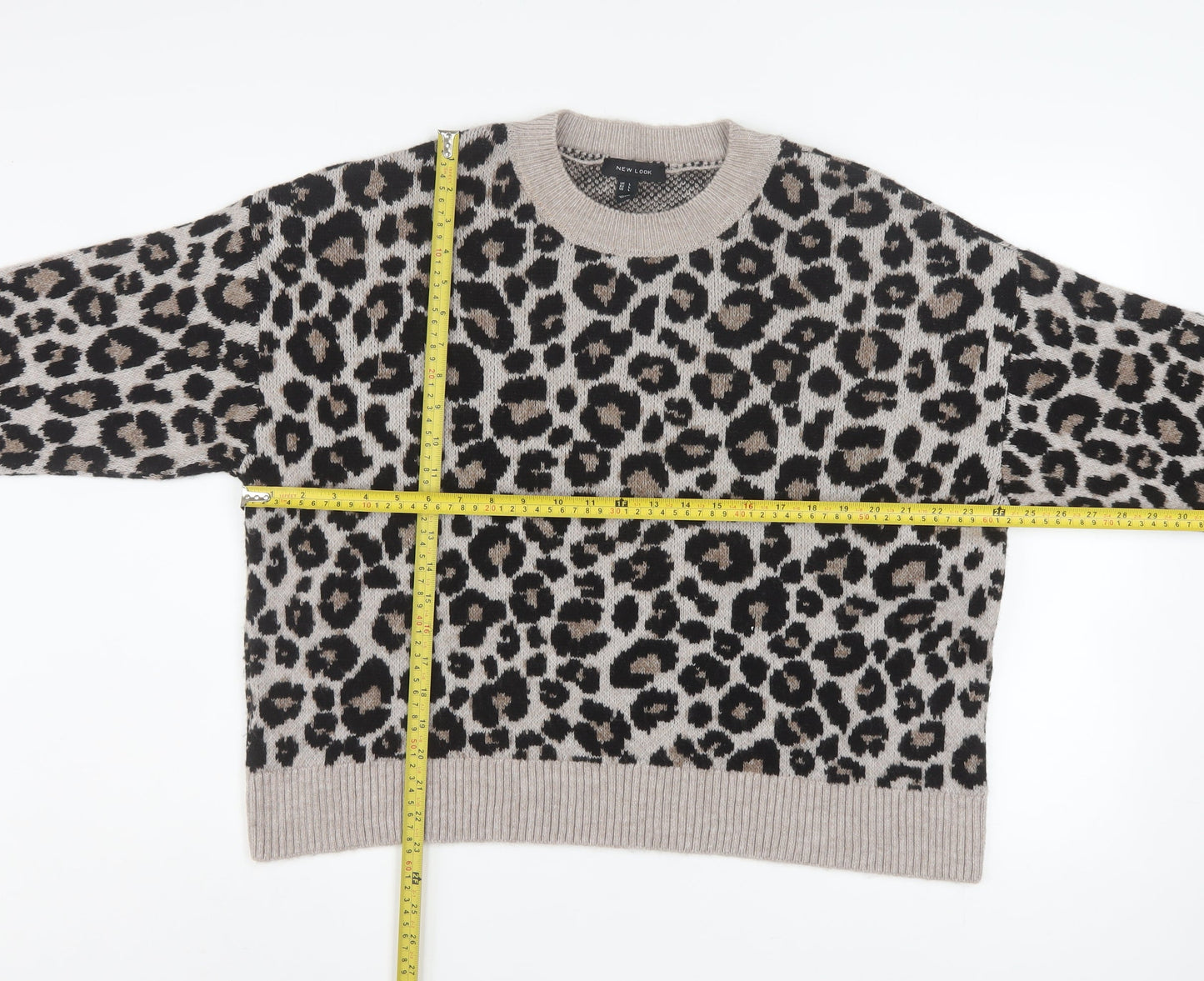 New Look Women’s Beige Leopard Print Pullover Jumper L