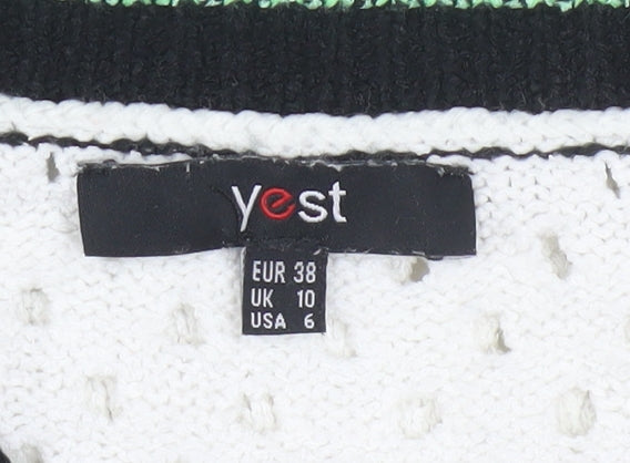 Yest Women's White V-Neck Classic Knit Jumper Size 10